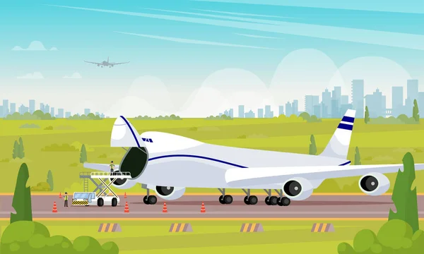 Επισκευή αεροσκαφών στην επίπεδη απεικόνιση χώρων στάθμευσης. — Διανυσματικό Αρχείο