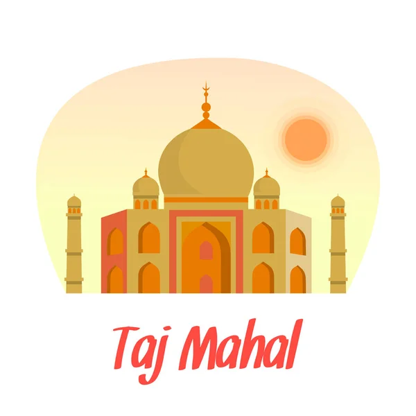 Taj Mahal Flat Illustration with Lettering, Text — Stock Vector