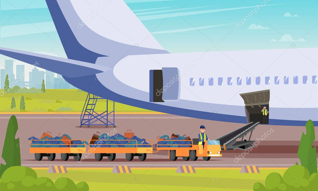 Car With Luggage Passengers Flat Illustration.
