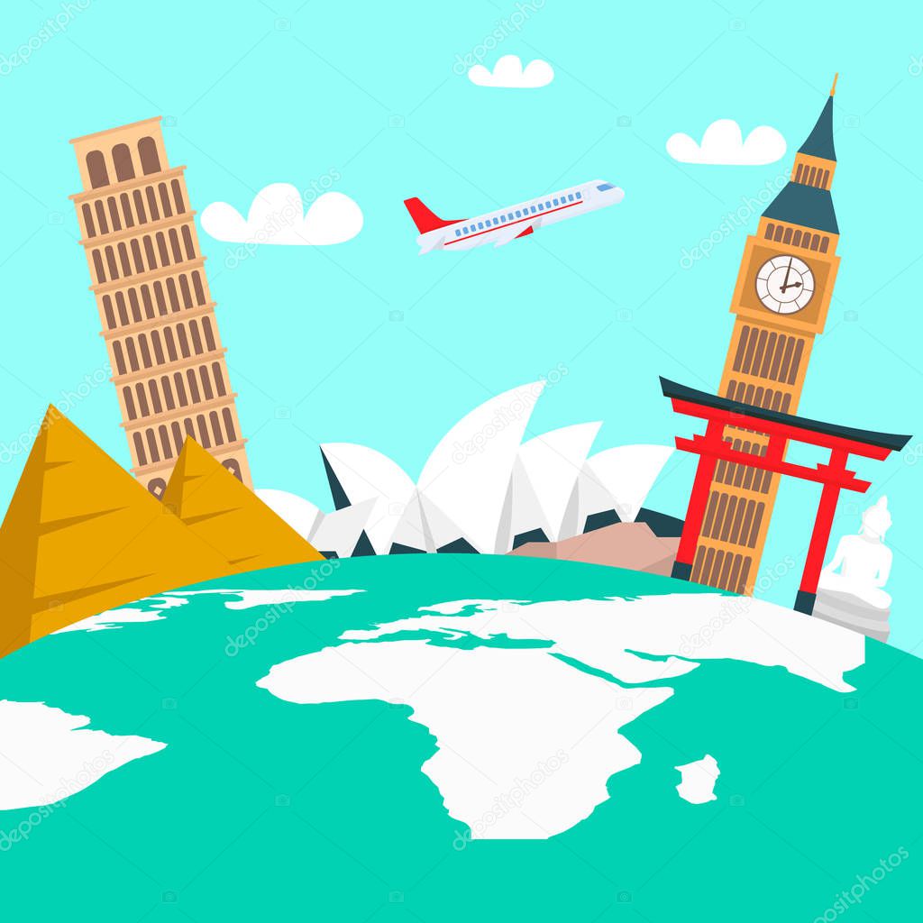 World Tour, Vacation Color Vector Illustration