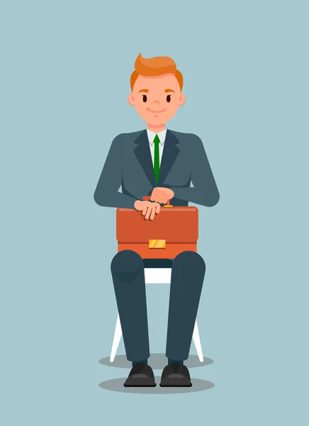 Trabalhador de escritório com Briefcase Sitting Illustration —  Vetores de Stock