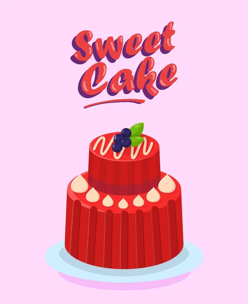 Delicious Two Tier Cake Flat Cartoon Illustration — Stock Vector