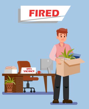 Ofis çalışanı düz vektör çizim kovuldum