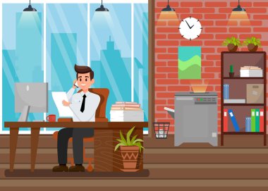 Busy Boss at Workplace Flat Vector Illustration clipart