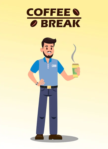 Ilustração plana do vetor da ruptura do café com texto — Vetor de Stock