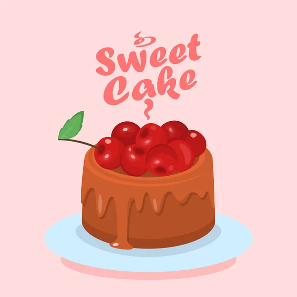 Gâteau au chocolat avec bannière Web de bande dessinée cerise — Image vectorielle