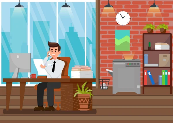 Busy Boss at Workplace Flat Vector Illustration Royalty Free Stock Vectors