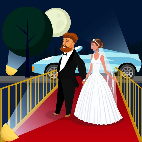 Bräutigam und Braut bei Vip Event Vektor Illustration — Stockvektor