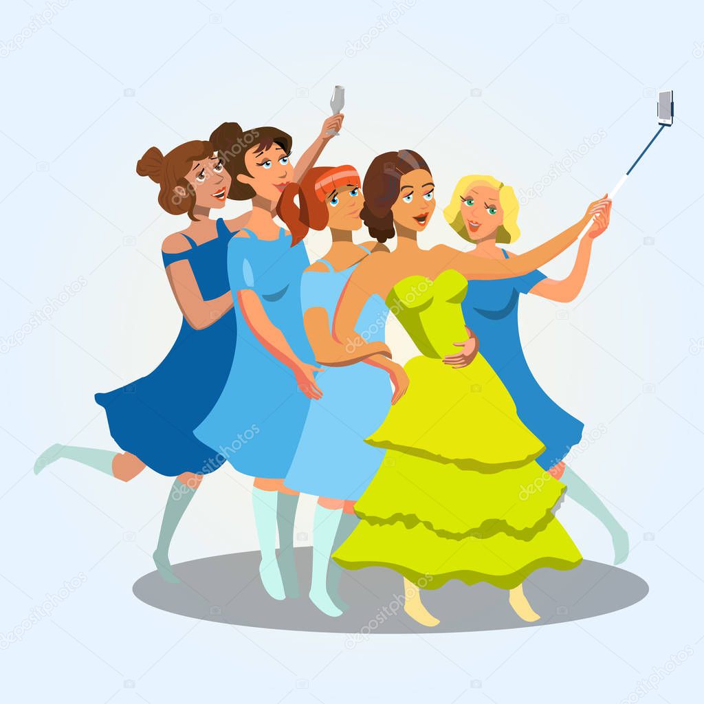 Young Women taking Selfie Vector Illustration