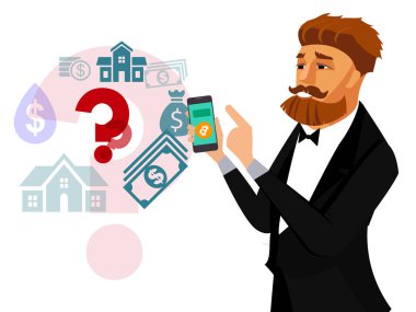 İşadamı Smartphone düz çizim ile
