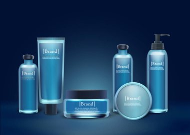 Marka kozmetik plastik ayarla ve şişe cam.