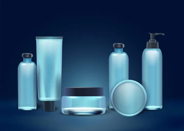 Collezione realistica Cosmetici naturali in bottiglia . — Vettoriale Stock