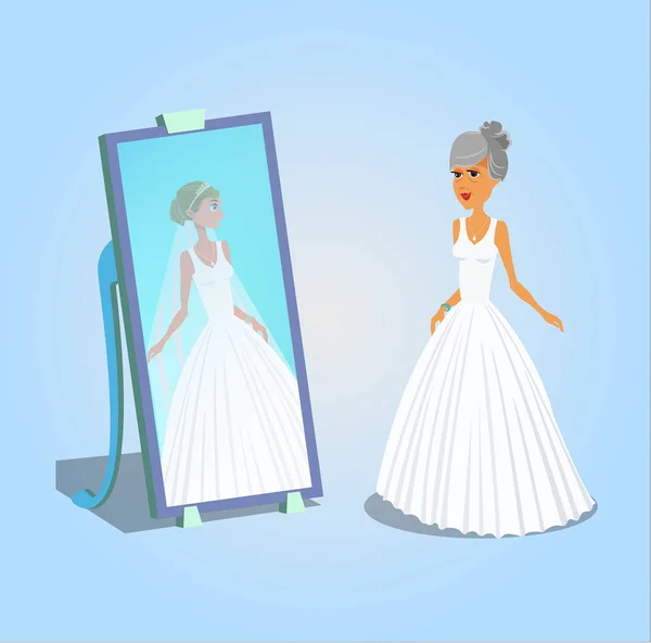 Yaşlı kadın düğün elbise vektör çizim içinde — Stok Vektör