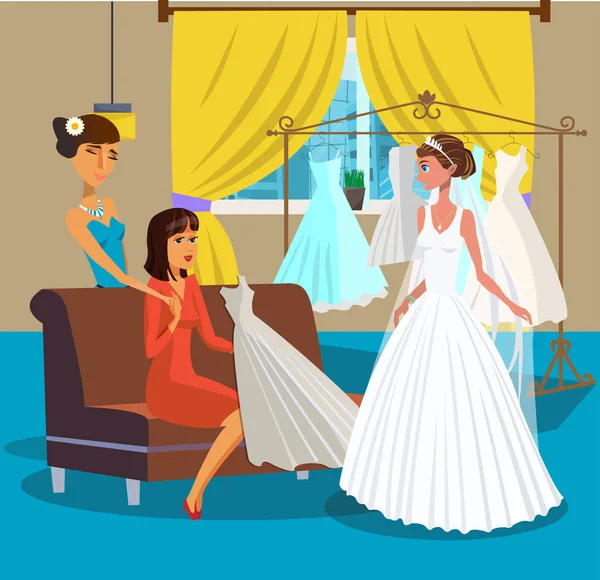 Noiva com amigos na ilustração do salão de casamento — Vetor de Stock