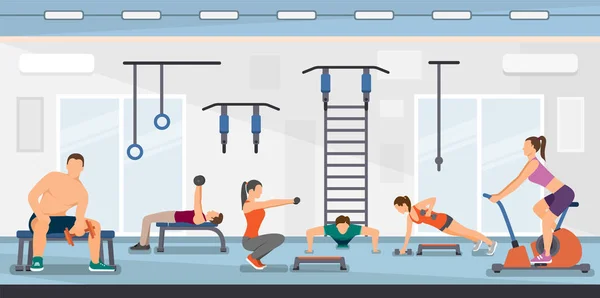 Flat Vector Ilustração Treinamento Fitness Club . —  Vetores de Stock