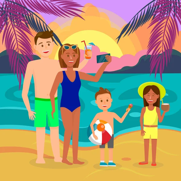 Padre, Madre, Hijo, Hija en vacaciones de verano . — Archivo Imágenes Vectoriales