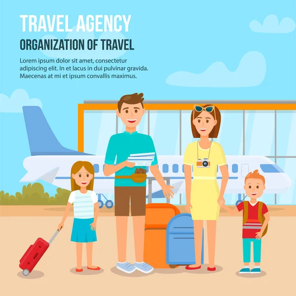 Família feliz com crianças Viajando com bagagem —  Vetores de Stock