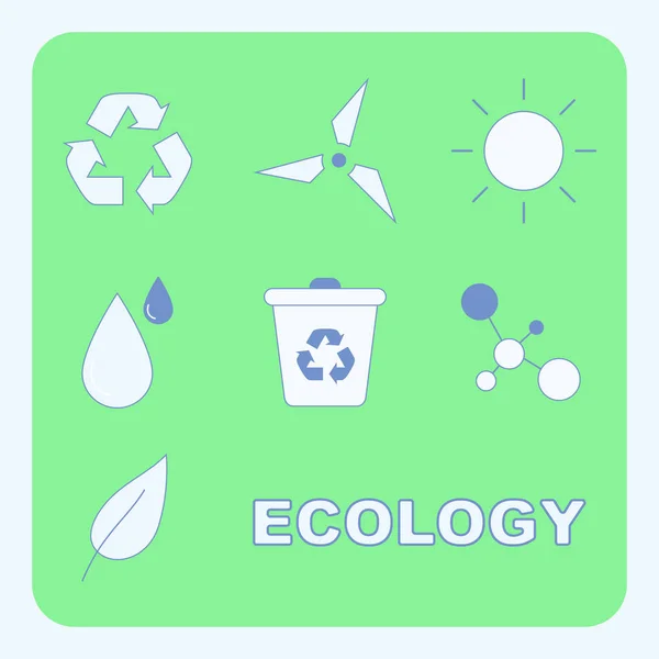 Ecology Symbols Flat Vector Illustrations Set