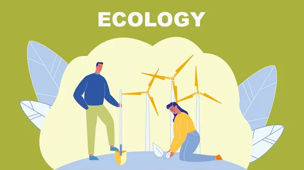 Ecologia, Banner vettoriale per la cura dell'ambiente con testo — Vettoriale Stock