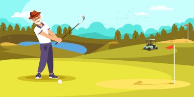 Yaşlı Golfçü Hit Uzun Shot Güzel Golf Sahası