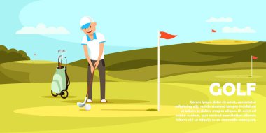 Young Man Holding Golf Club Trying to Hit Ball.
