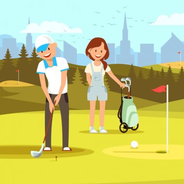 Adam Golf Oyuncusu Delik Topu Koymak Için Hazırlanıyor.