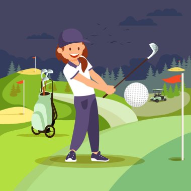 Nigh Kursu'nda Golf Oynayan Kız. Spor Yaşam Tarzı.