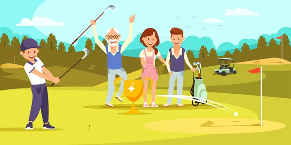 Two Generations of Family Playing Golf Together. — Stock Vector