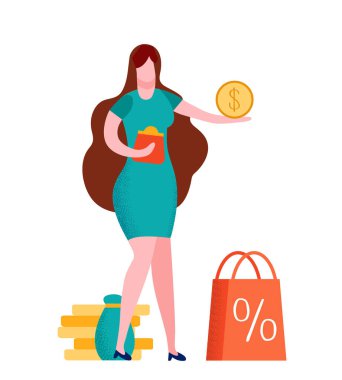 Ödeme Yapan Kadın Düz Vektör İllüstrasyonu