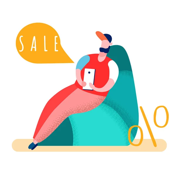 Man shopping online hemma vektor illustration — Stock vektor