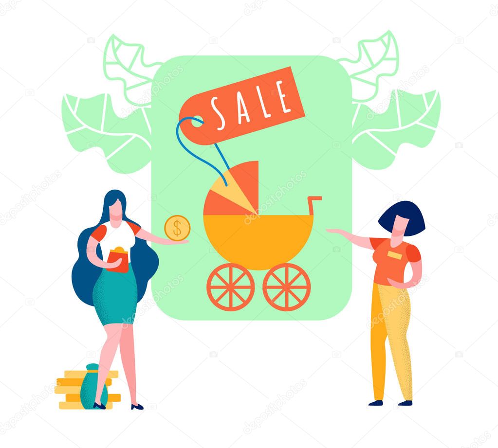 Baby Carriage Sale Cartoon Vector Illustration