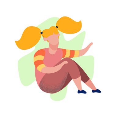 Pigtails Karikatür Vektör İllüstrasyon ile Kız