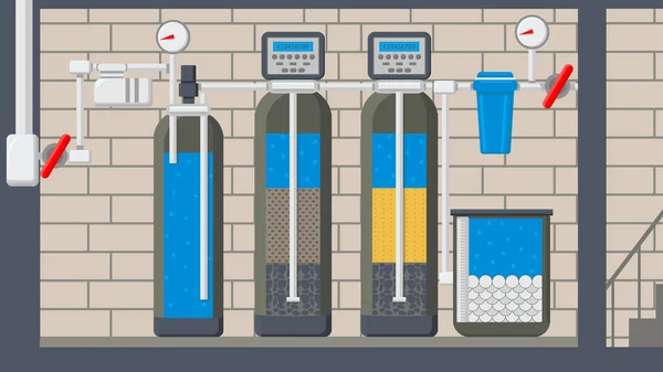 Sistema de tratamiento de agua Vector plano Ilustración — Vector de stock