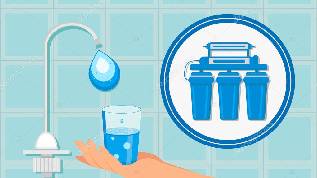 Water Tap with Blue Drop Cartoon Illustration