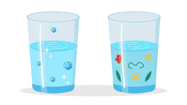 Glas med rent och smutsigt vatten illustration — Stock vektor