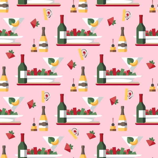 Γεύματα σε εστιατόριο και ποτά χωρίς ραφές διανυσματικό μοτίβο — Διανυσματικό Αρχείο
