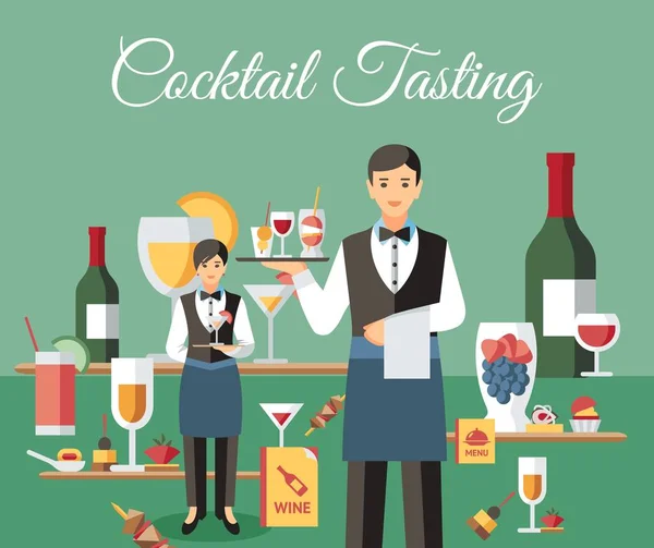 Cocktail provsmakning banner platt vektor illustration — Stock vektor