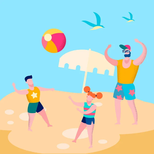 Papi y niños jugando a la pelota Juego Ilustración plana — Vector de stock
