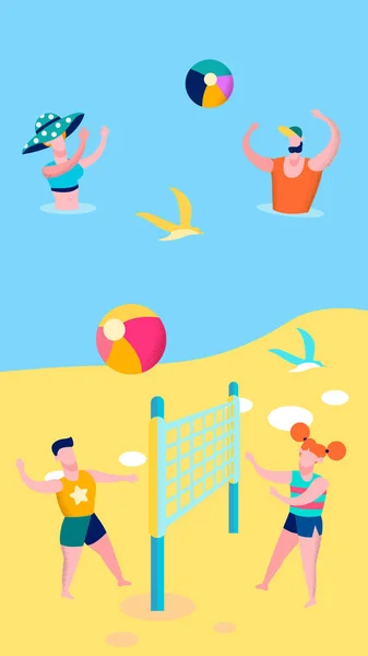 Seaside Outdoor Games Flat Vector Illustration — Stock Vector