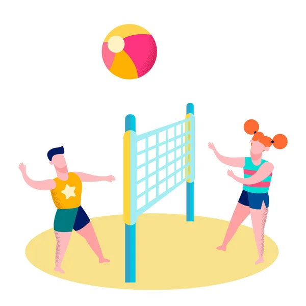 Amigos jogando vôlei de praia ilustração plana —  Vetores de Stock
