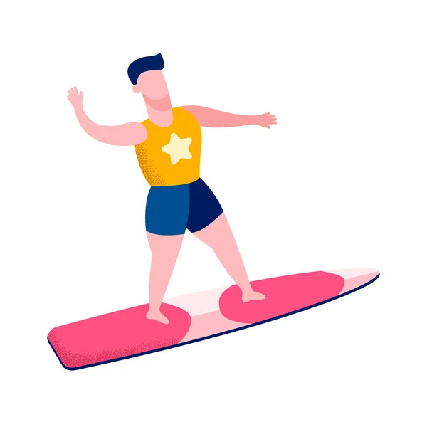 Male Surfer Waving Hand Flat Vector Illustration