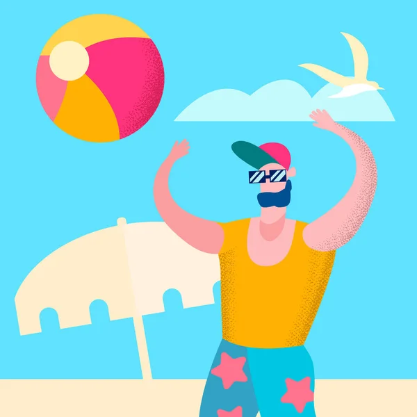 Sporty Man Jogando Beach Volleyball Ilustração — Vetor de Stock
