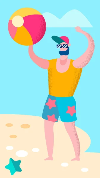 Man Playing Beach Volleyball Flat Illustration — Stock Vector