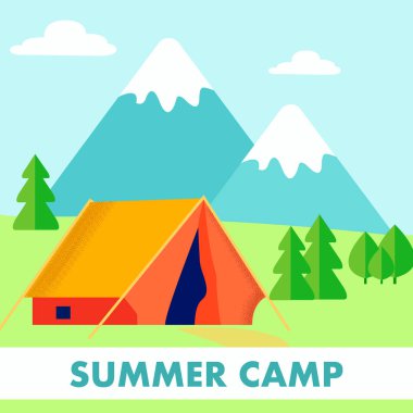 Scout Yaz Kampı, Resort Flat Vektör İllüstrasyon