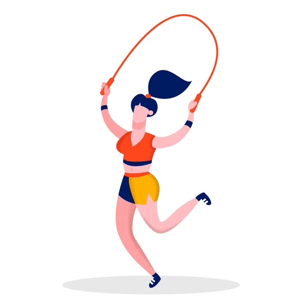 Fille saut saut corde plat couleur illustration — Image vectorielle