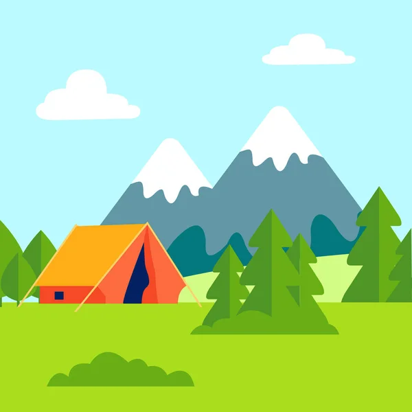 Grön gläntan, öppen luft Camping vektor illustration — Stock vektor