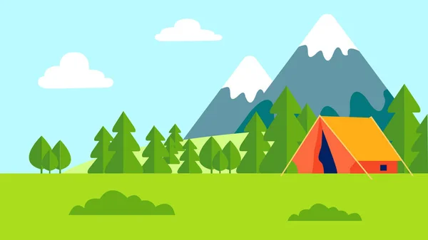 Camping Outdoor rekreacja płaski kolor ilustracja — Wektor stockowy