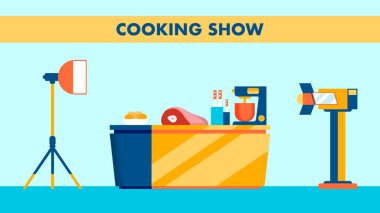Cooking Show Set, Studio Vector Flat İllüstrasyon