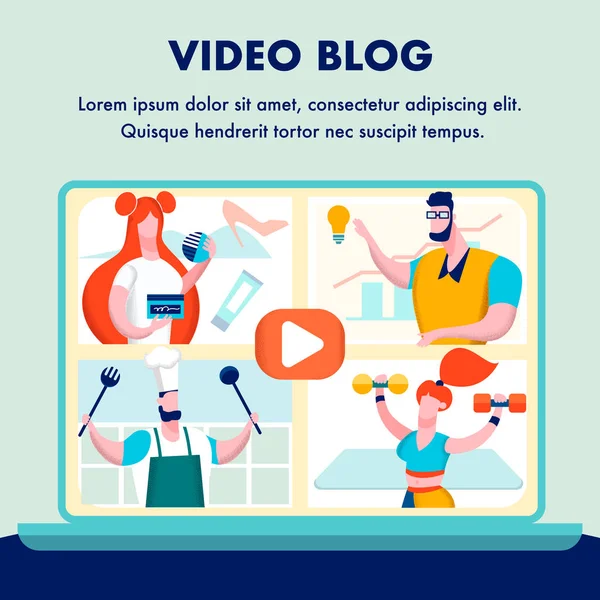 Video Blog, Canali Internet Flat Banner Template — Vettoriale Stock