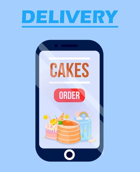 Levering cake online service app met snoep. — Stockvector